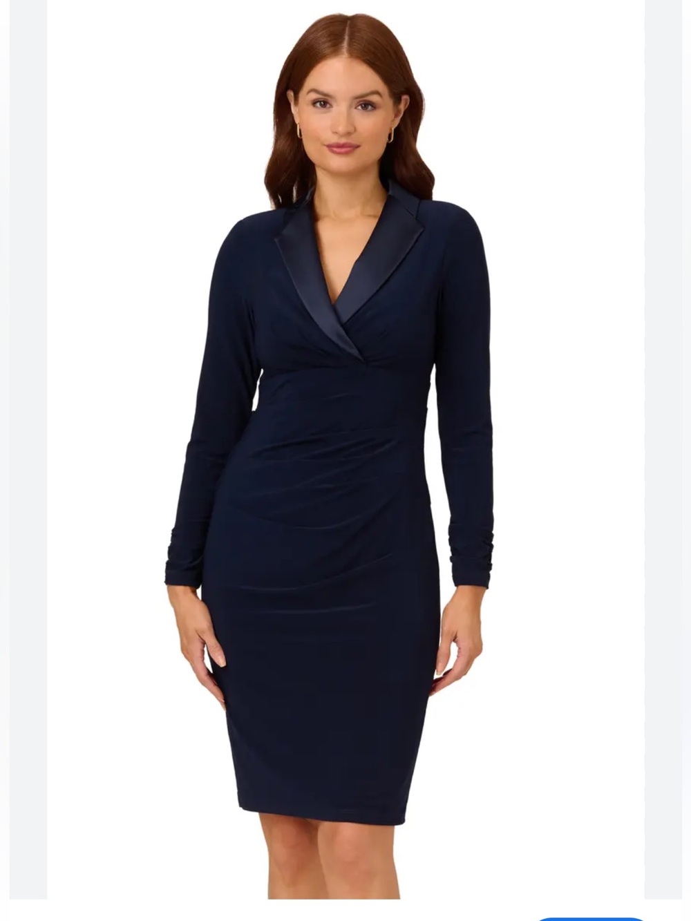 Adrianna Papell 🔥Jersey Tuxedo Navy Satin-Trim Draped